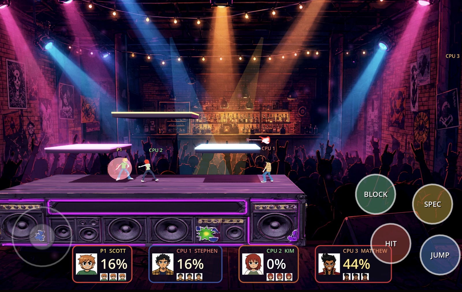 Side-scrolling arena brawler with on-screen touch controls